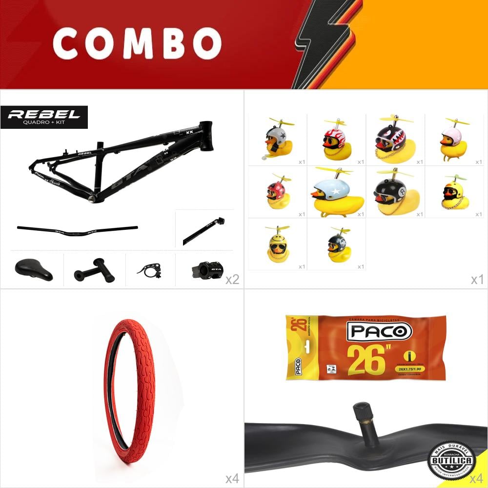    combo 2x rebel preto + kit + pneu fire vermelho - confira os itens