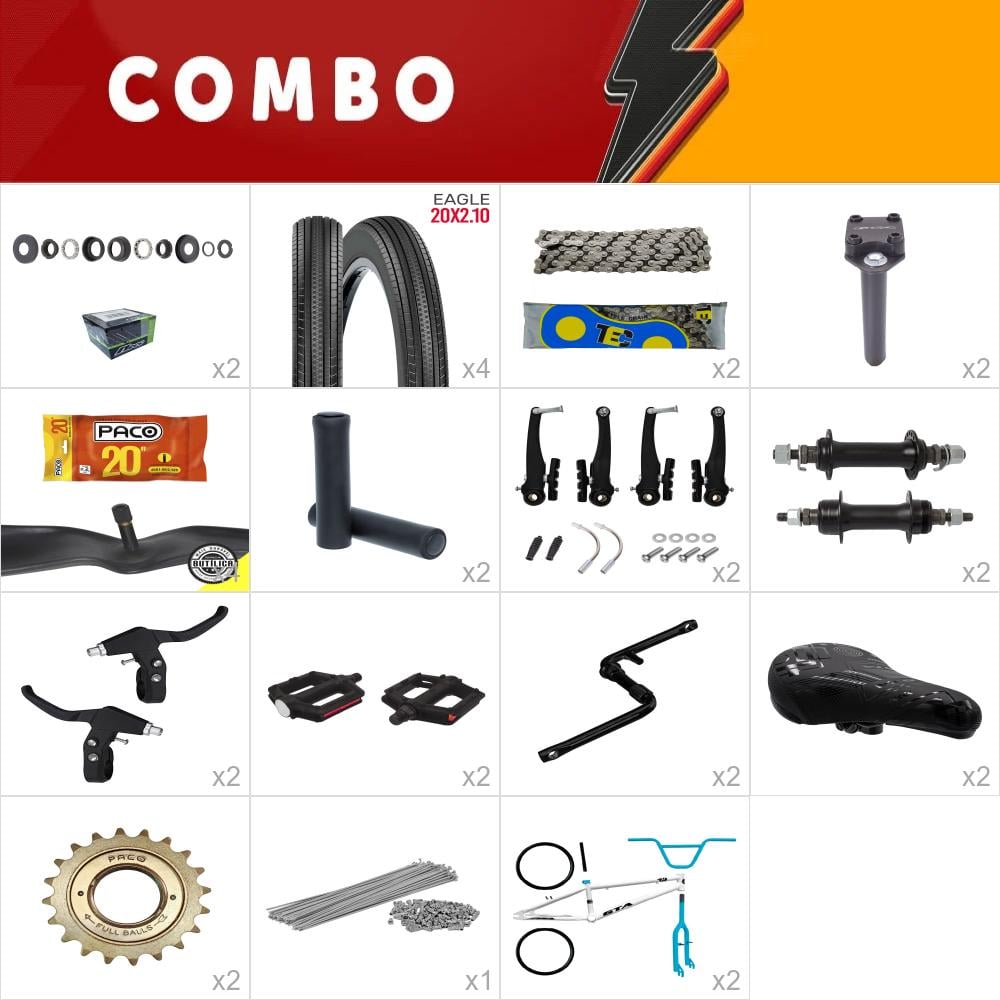 Combo bmx 2x gta flip branco/azul - falta direção standard e roda dentada - confira os itens