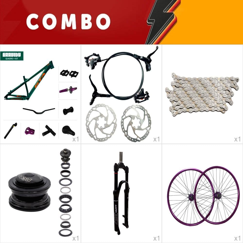   combo gravity verde com freio hidraulico - sem pneus e câmaras de ar - confira os itens