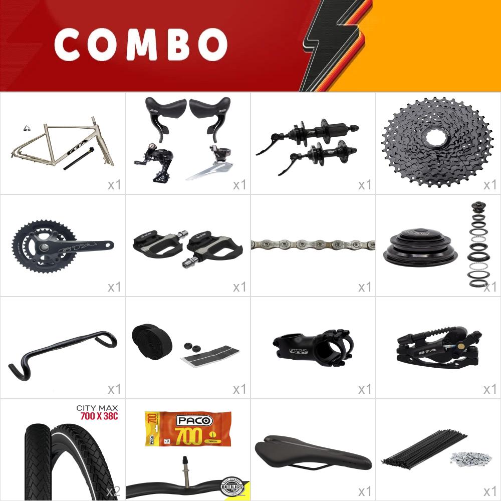              combo montagem gravel across 2.0 tam 54 champagne - falta aros - confira itens