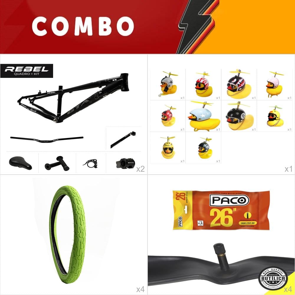    combo 2x rebel preto + kit + pneu fire verde - confira os itens