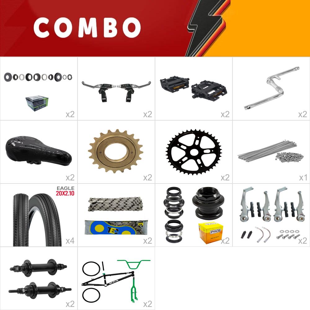     combo montagem bmx 2x gta flip preto e verde - falta sup. guidao, manopla, camara  - confira os itens