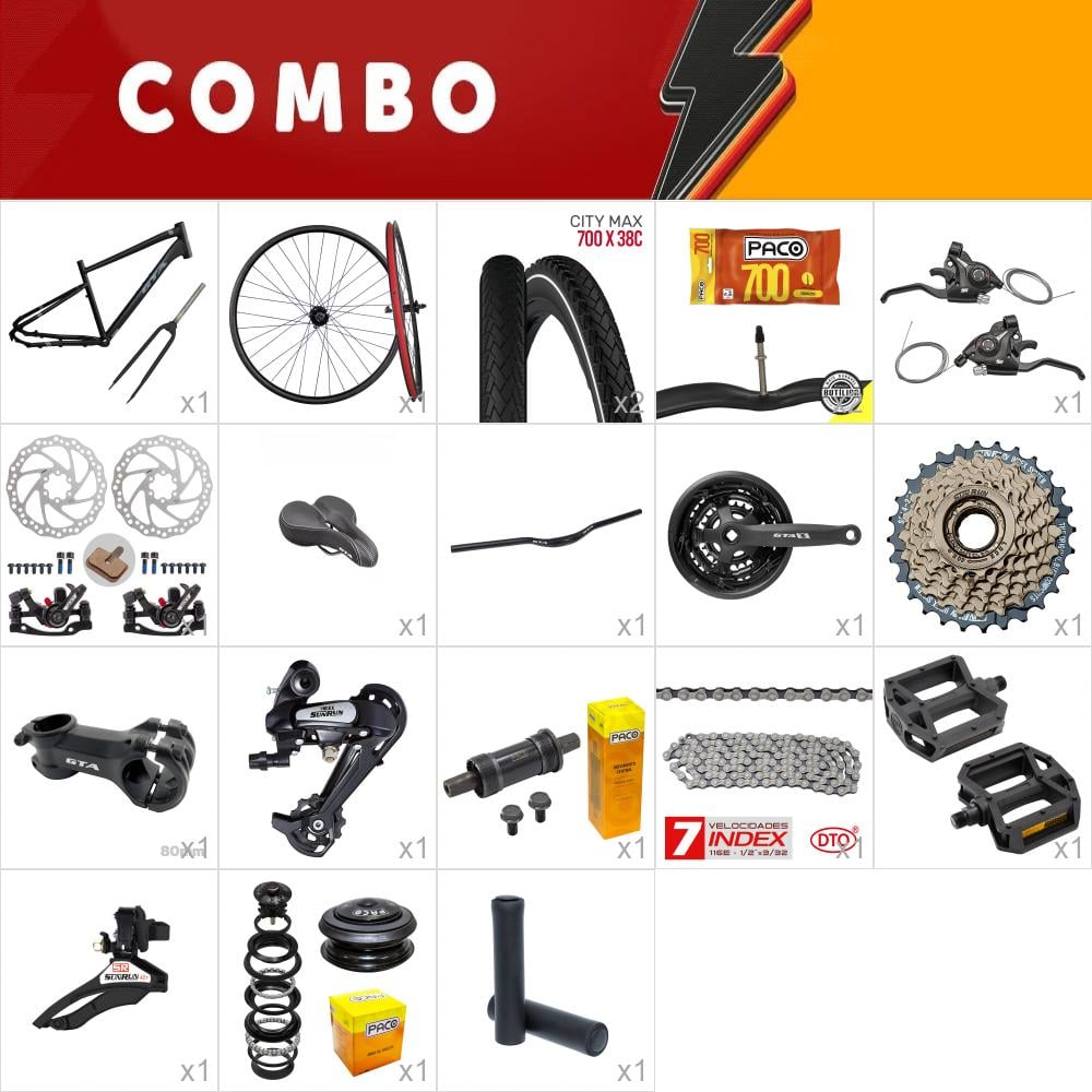           combo 1x kit montagem gta urban cinza com garfo - 21 velocidades - falta canote 27.2 abraçadeira 31.8 cabos e conduites - confira itens