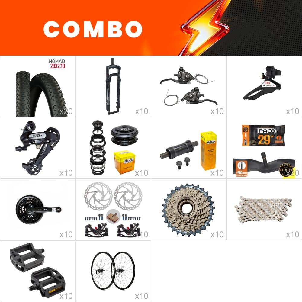     combo montagem 10x bikes start com roda montada - cubo esferado - relação sun run - (não acompanha quadro kit, cabos e conduites) - confira os itens