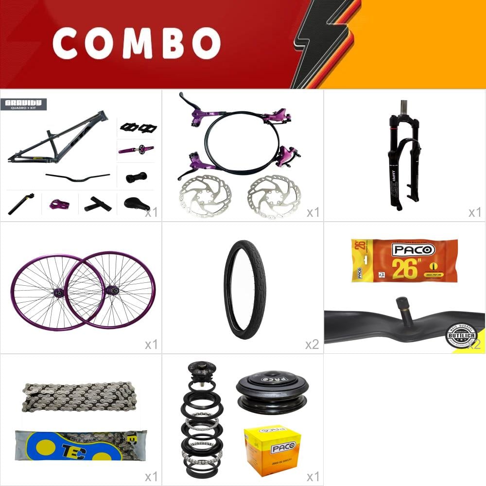       combo 1 bike gravity cinza com freio hidraulico - completo - confira os itens