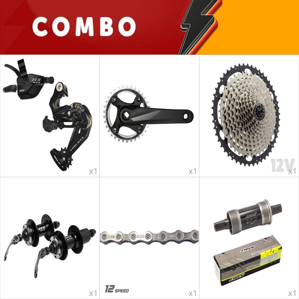 1x kit relação 12v rx (pedivela, central, cubos, corrente, cassete, trocador e cambio)