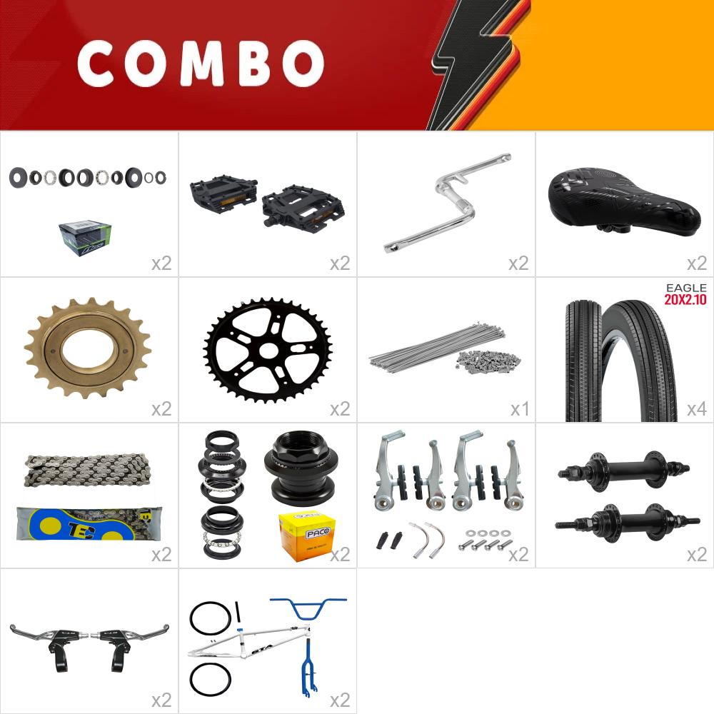     combo montagem bmx 2x gta flip branco e azul escuro - falta sup. guidao, manopla, camara  - confira os itens