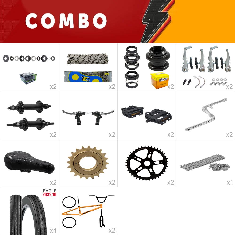     combo montagem bmx 2x gta flip laranja e preto - falta sup. guidao, manopla, camara  - confira os itens
