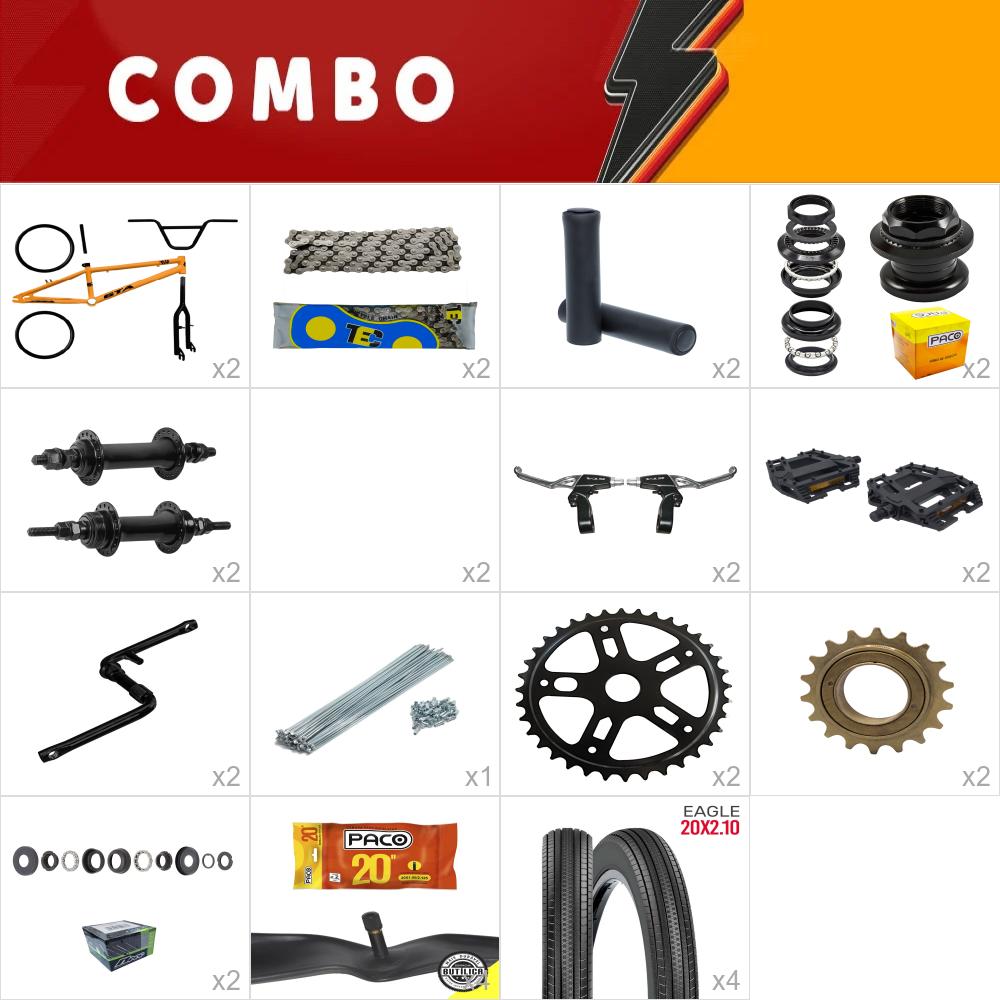 combo montagem bmx 2x gta flip laranja e preto com kit - confira os itens