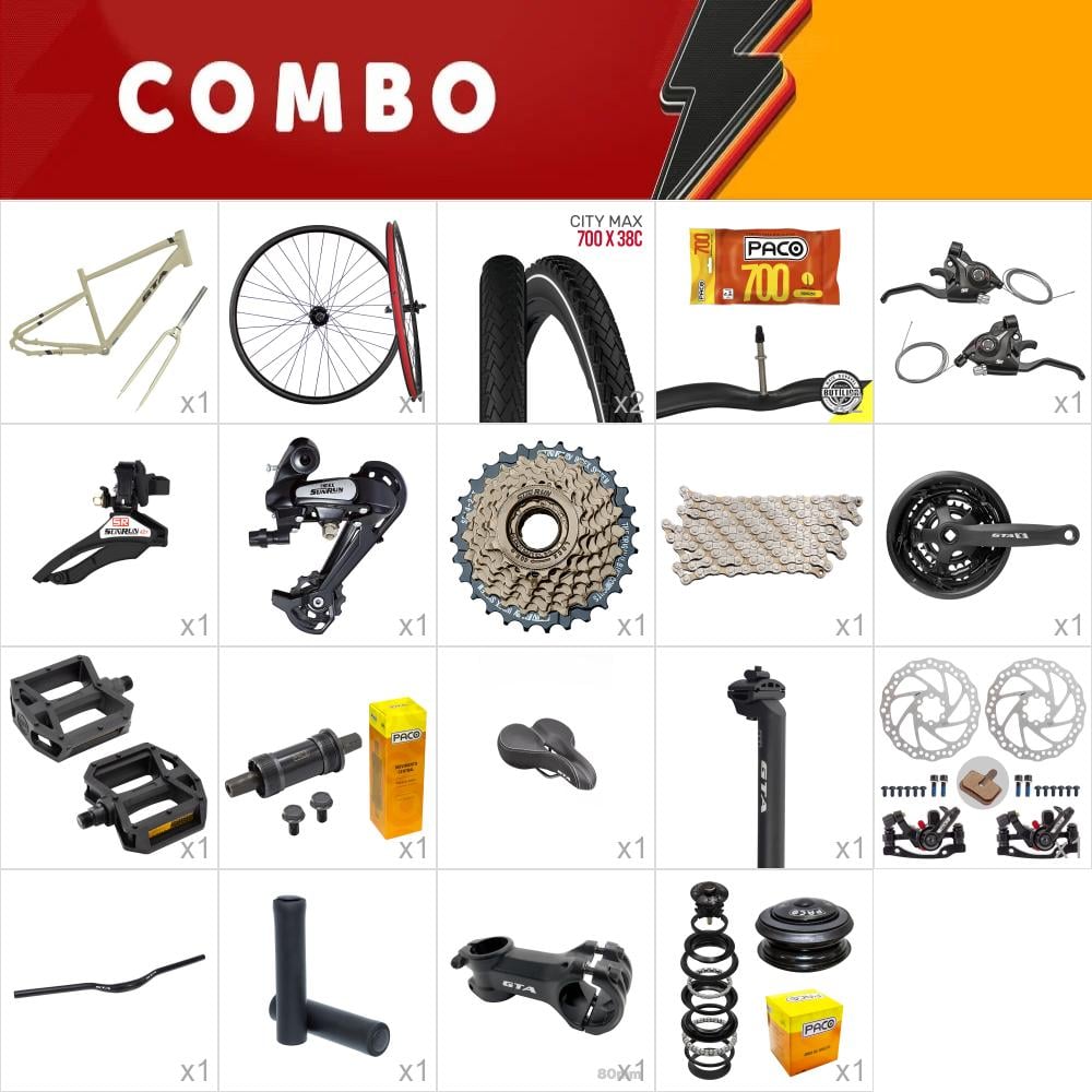           combo 1x kit montagem gta urban creme - roda montada - 21 velocidades - falta abraçadeira 31.8, cabos e conduites - confira itens