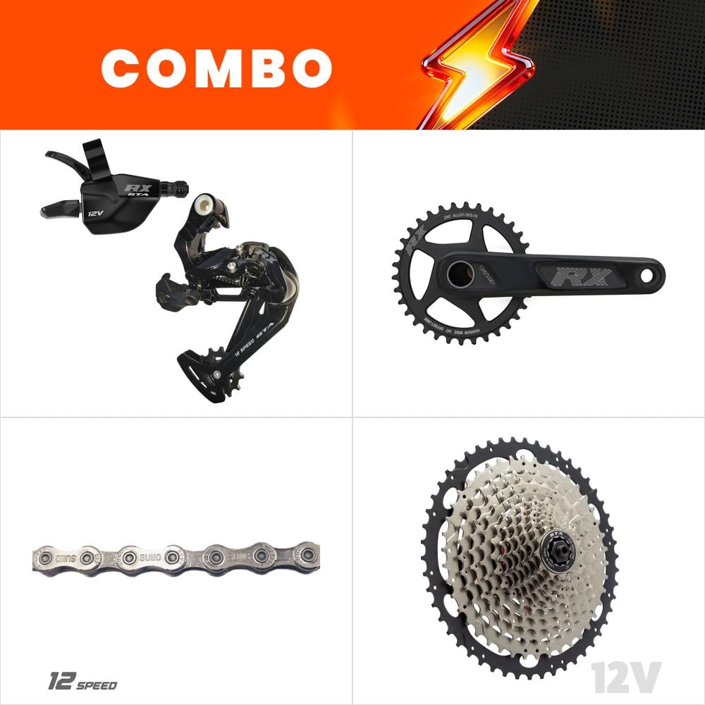 Combo 1x kit relação 12v - rx - confira itens (cambio, alavanca, cassete, pedivela integrado c/ central e corrente)