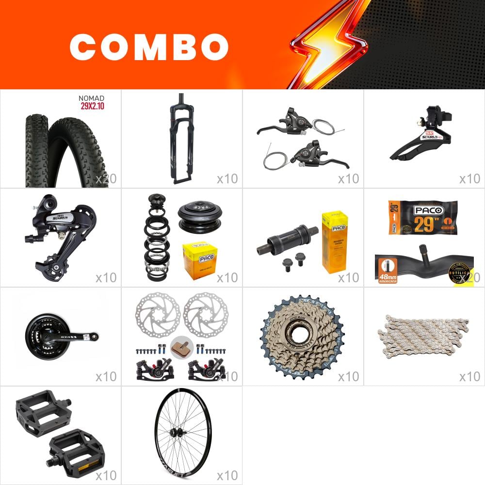      combo montagem 10x bikes start com roda montada - cubo rolamentado - relação sun run - (não acompanha quadro kit, cabos e conduites) - confira os itens