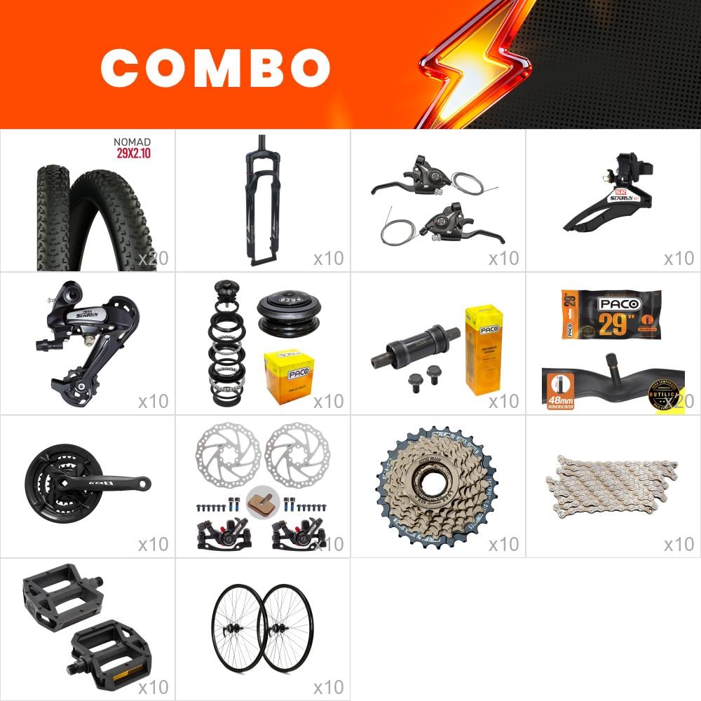    combo montagem 10x bikes start com roda montada - cubo esferado - relação sun run - (não acompanha quadro kit, cabos e conduites) - confira os itens