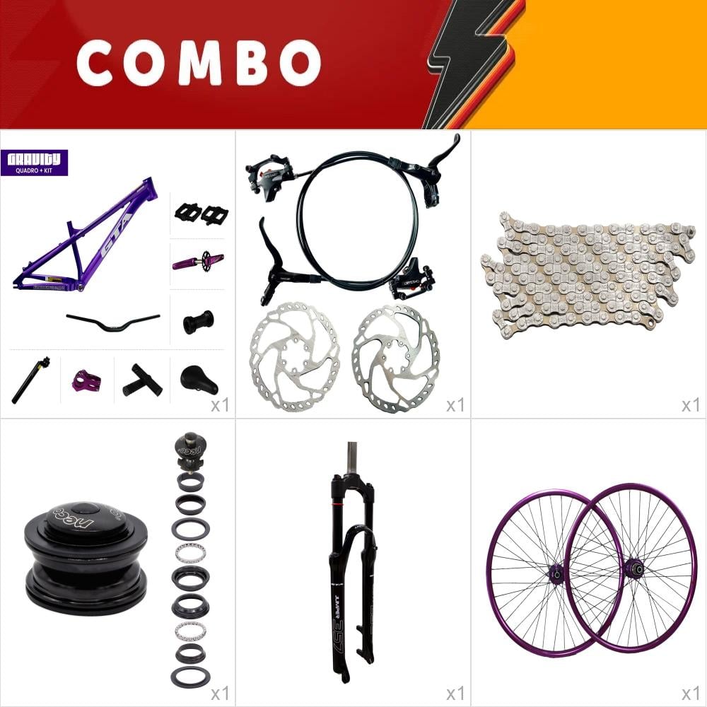   combo gravity roxo com freio hidraulico - sem pneus e câmaras de ar - confira os itens