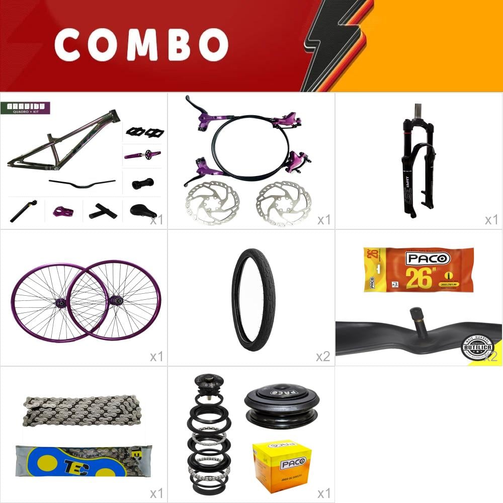       combo 1 bike gravity violeta galático com freio hidraulico - completo - confira os itens