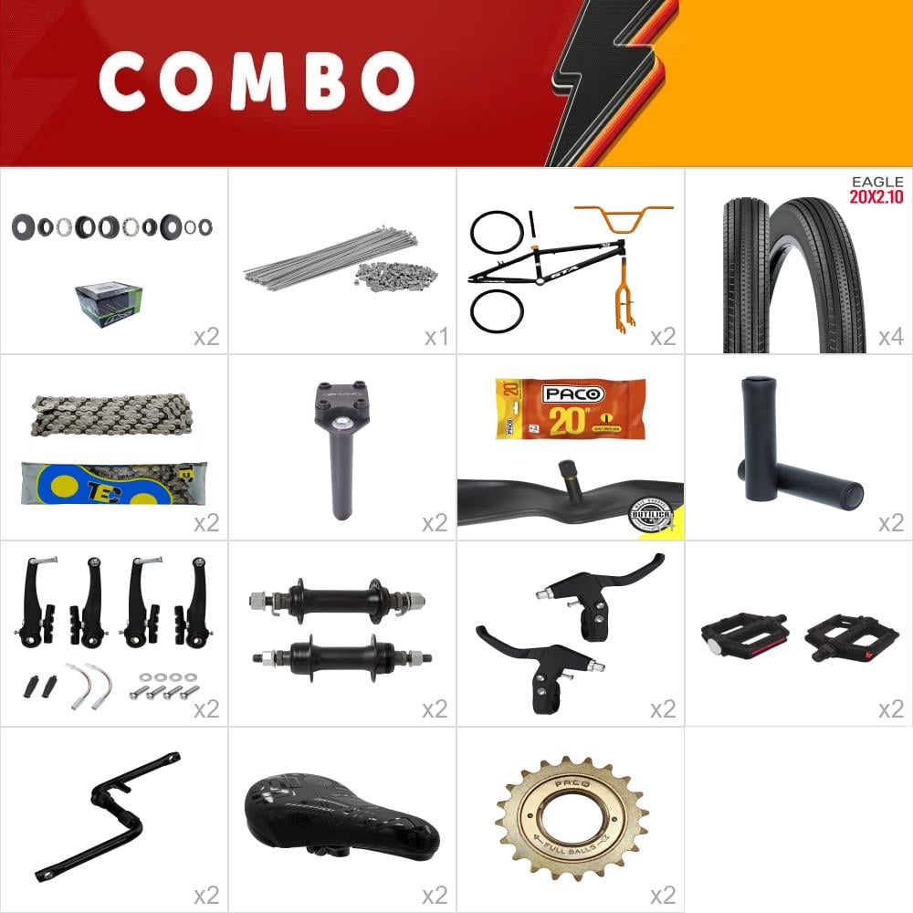 Combo bmx 2x gta flip preto/laranja - falta direção standard e roda dentada - confira os itens