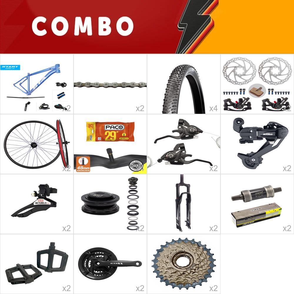   combo 2x start  tam 15.5 azul/branco 24v com rodas montadas - aro 29 - confira itens