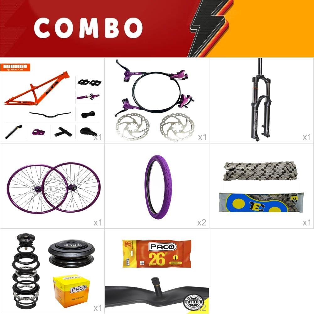         combo 1 bike gravity laranja com freio hidraulico - confira os itens