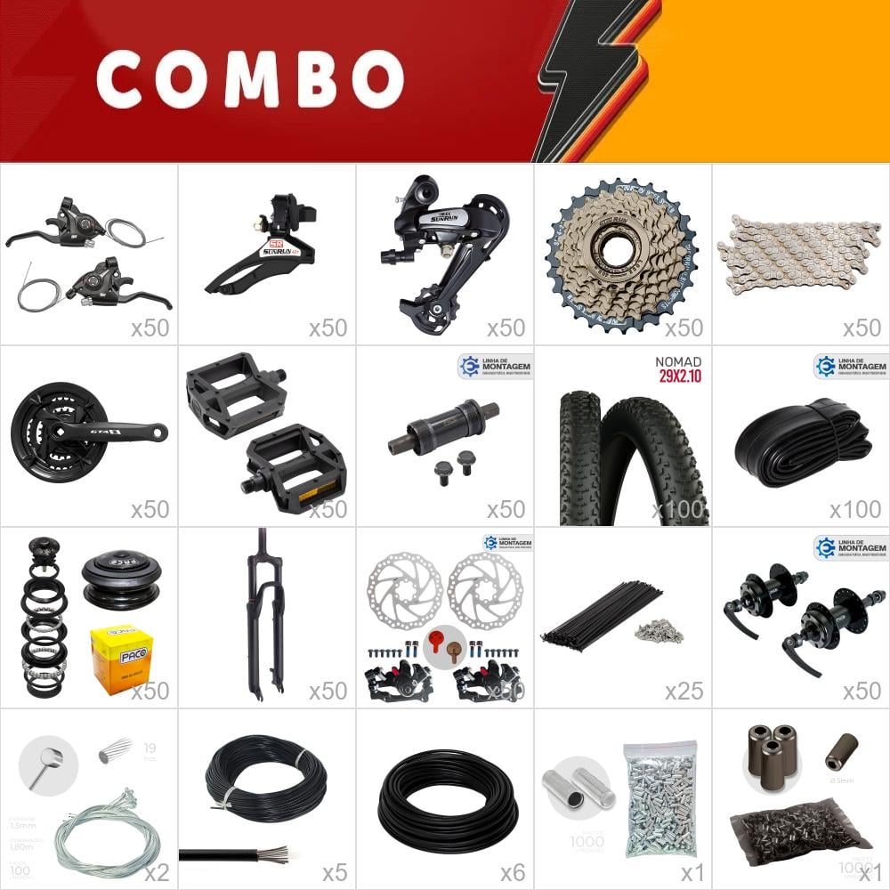 Combo montagem 50 bikes start - relação sunrun - (não acompanha quadro kit e aros) confira os itens