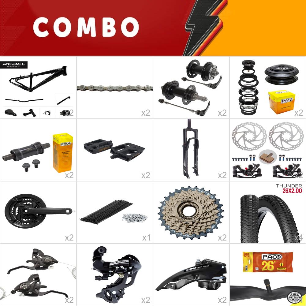   2x kit bike rebel - free ride preto - 24v sun run - suspensão 29 - freio mecânico - confira os itens (sem aros)