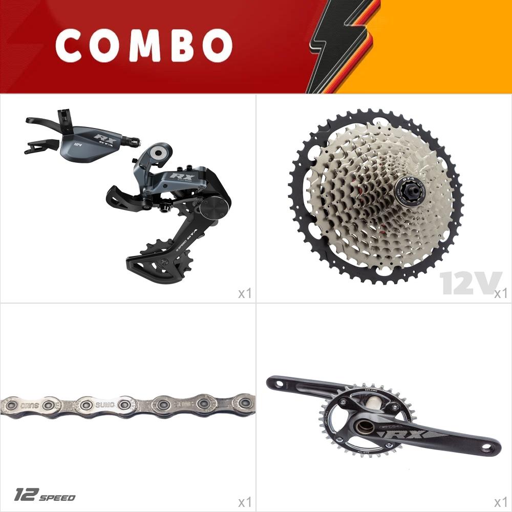 Combo 1x kit relação 1x12 rx black  - pedivela integrado com central, corrente, cassete 11/50, alavanca e cambio 