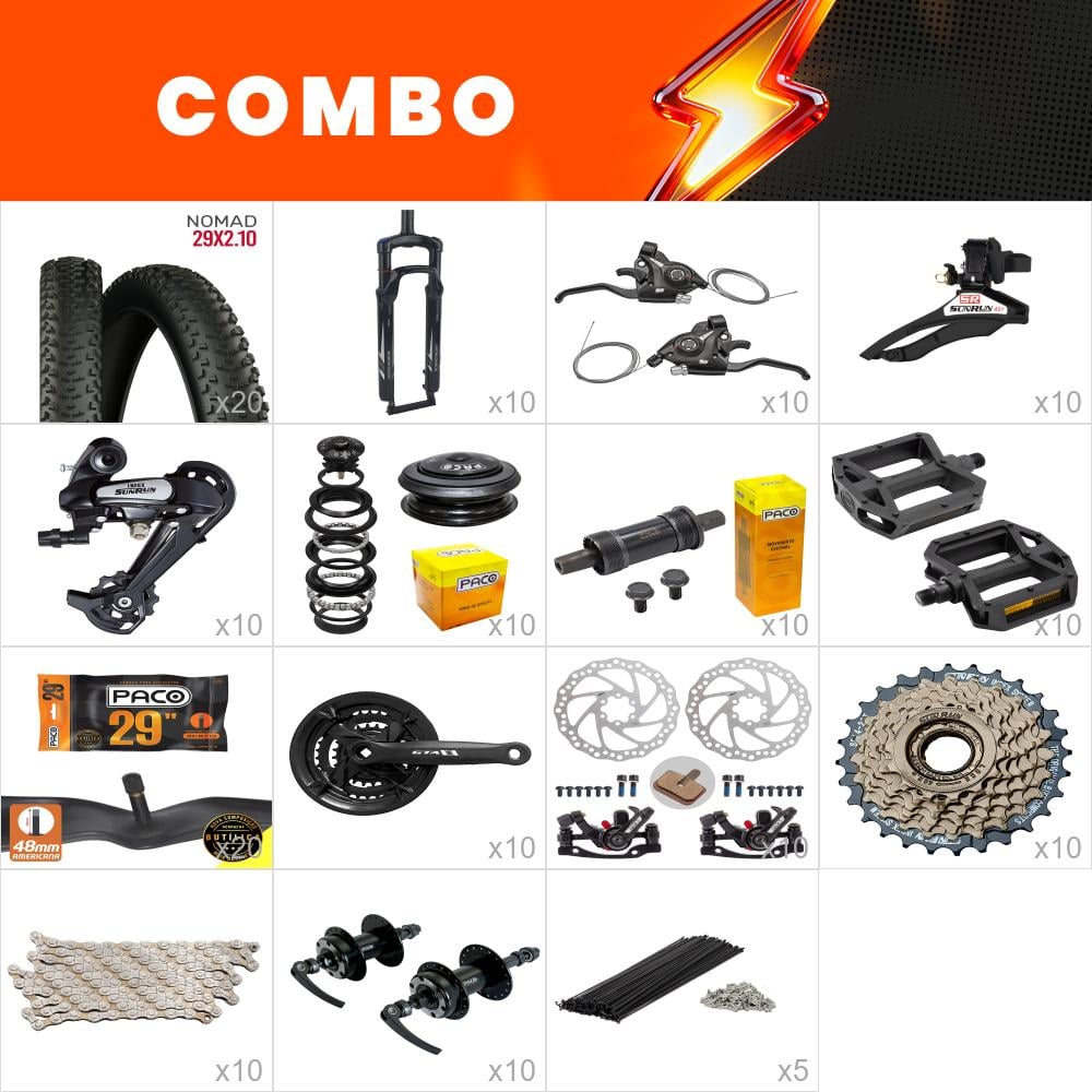               combo montagem 10x bikes start - relação sun run - (não acompanha quadro kit, aros, cabos e conduites) - confira os itens