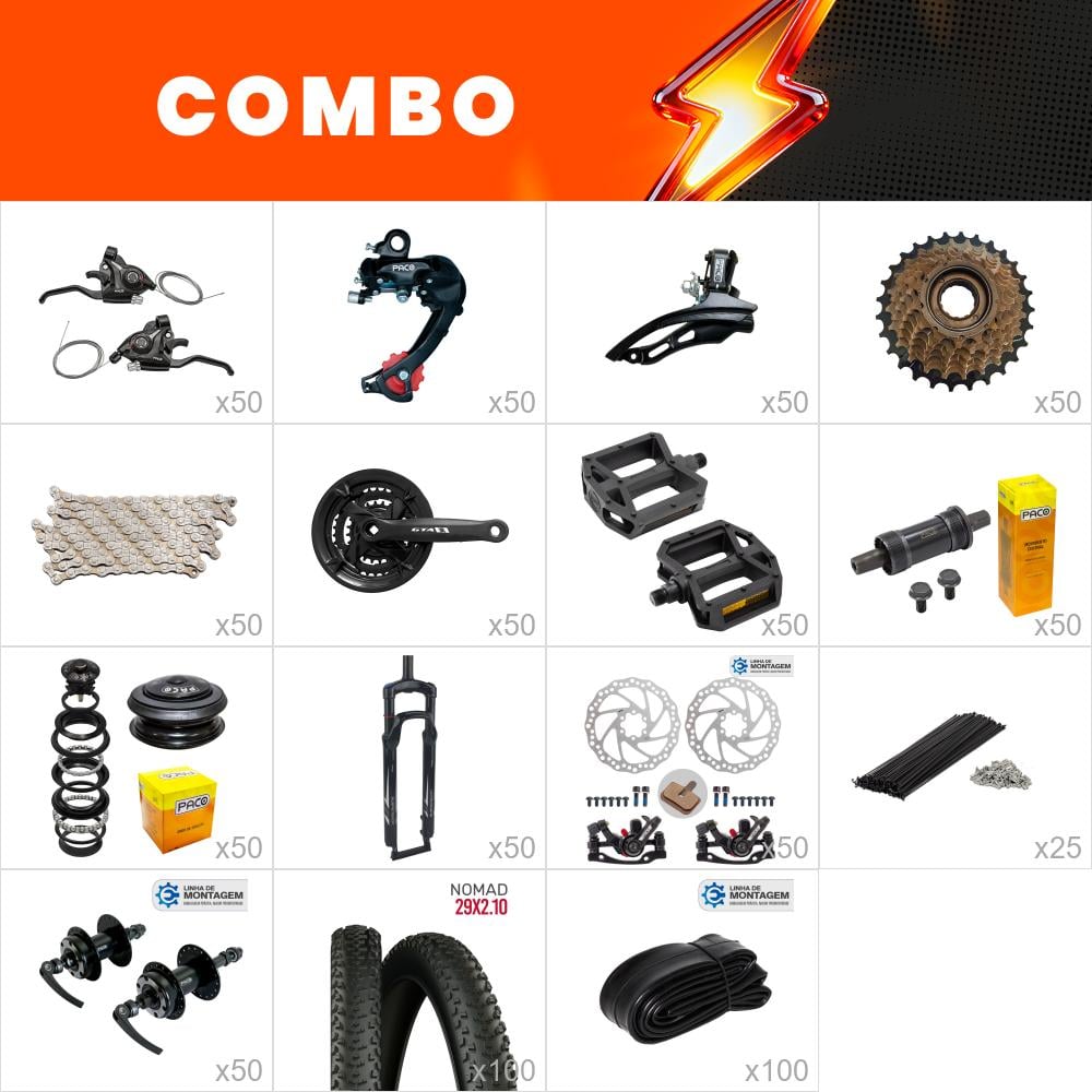 combo montagem 50x bikes start - relação paco -  (não acompanha quadro kit, aros, cabos e conduites) - confira os itens