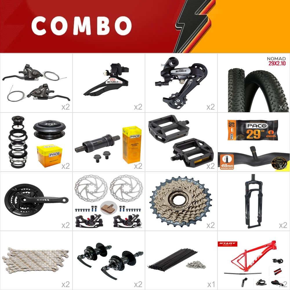                             combo 2x gta start aro 29 tam 19 vermelho 21v sun run - sem aros, cabos e conduites - confira os itens