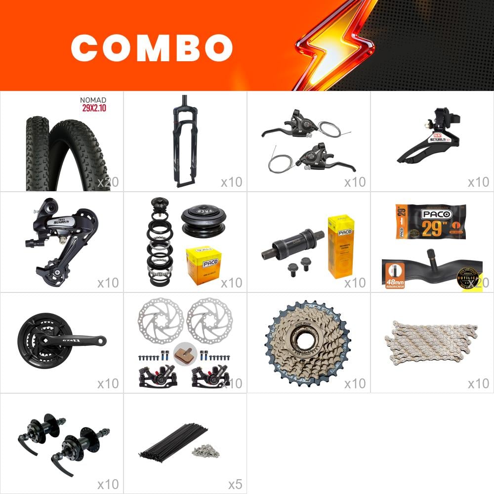  combo montagem 10x bikes start - relação sun run - (não acompanha quadro kit, pedal, aros, cabos e conduites) - confira os itens