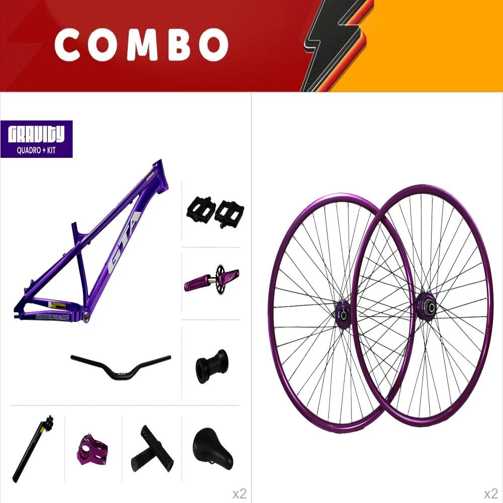     promocional 5% de desconto - 2x quadros 26 gravity roxo + rodas - confira itens