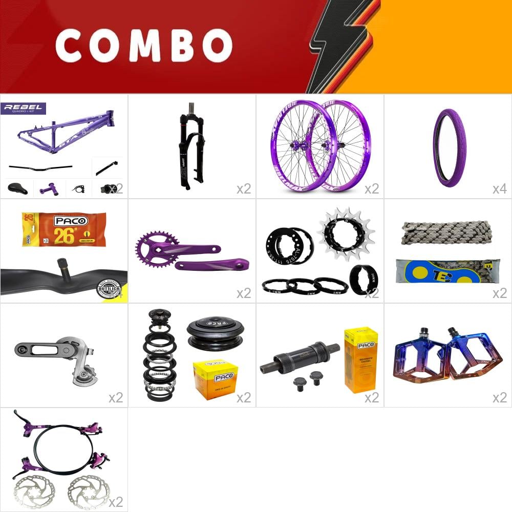          combo para montar 2x rebel roxo completa - single speed  - confira itens