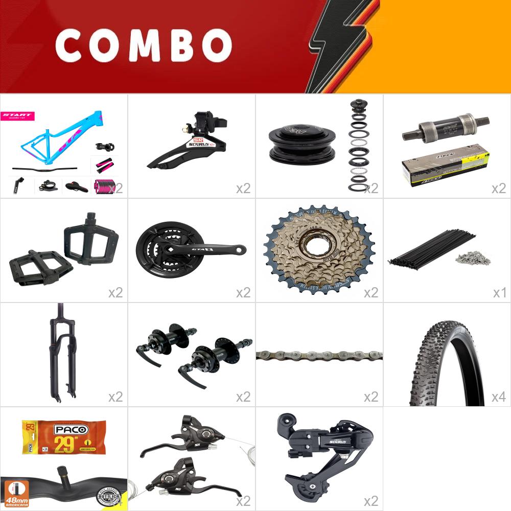     combo 2x start fem tam 15.5 azul/rosa  24v - aro 29 -  sem aro, sem freio -  confira os itens   