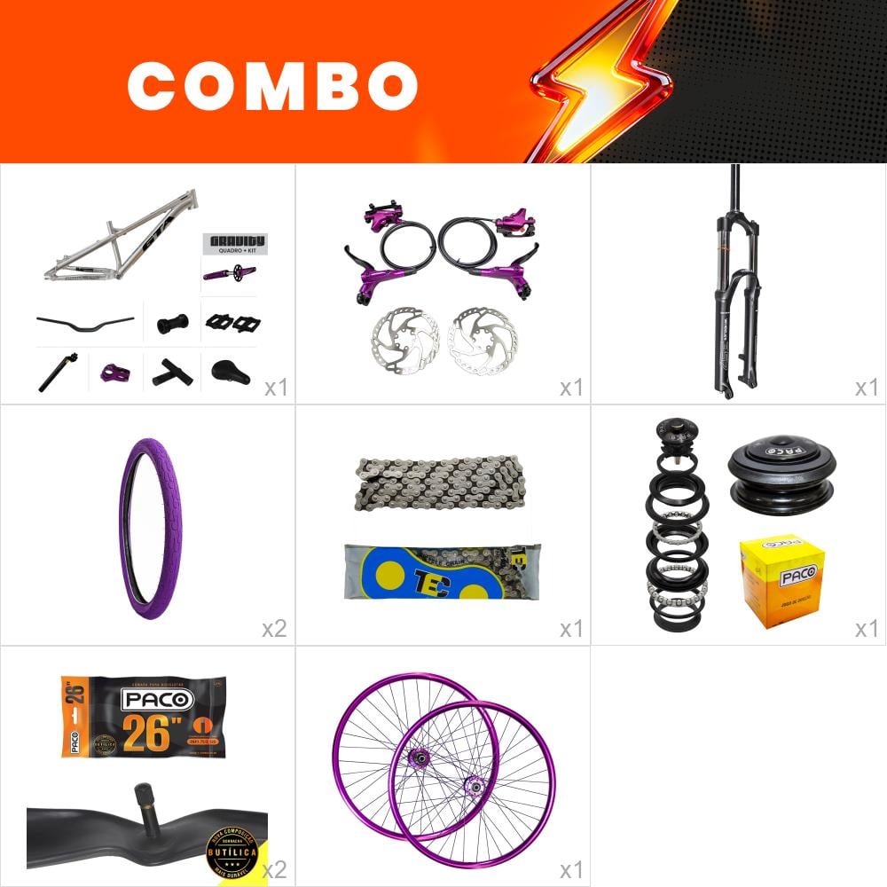                combo 1 bike gravity cor lançamento - polido com freio hidraulico - confira os itens