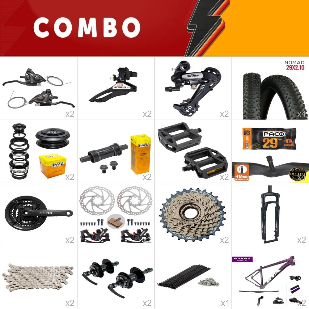                                combo 2x gta start aro 29 tam 15.5 roxo 21v sun run - sem aros, cabos e conduites - confira os itens