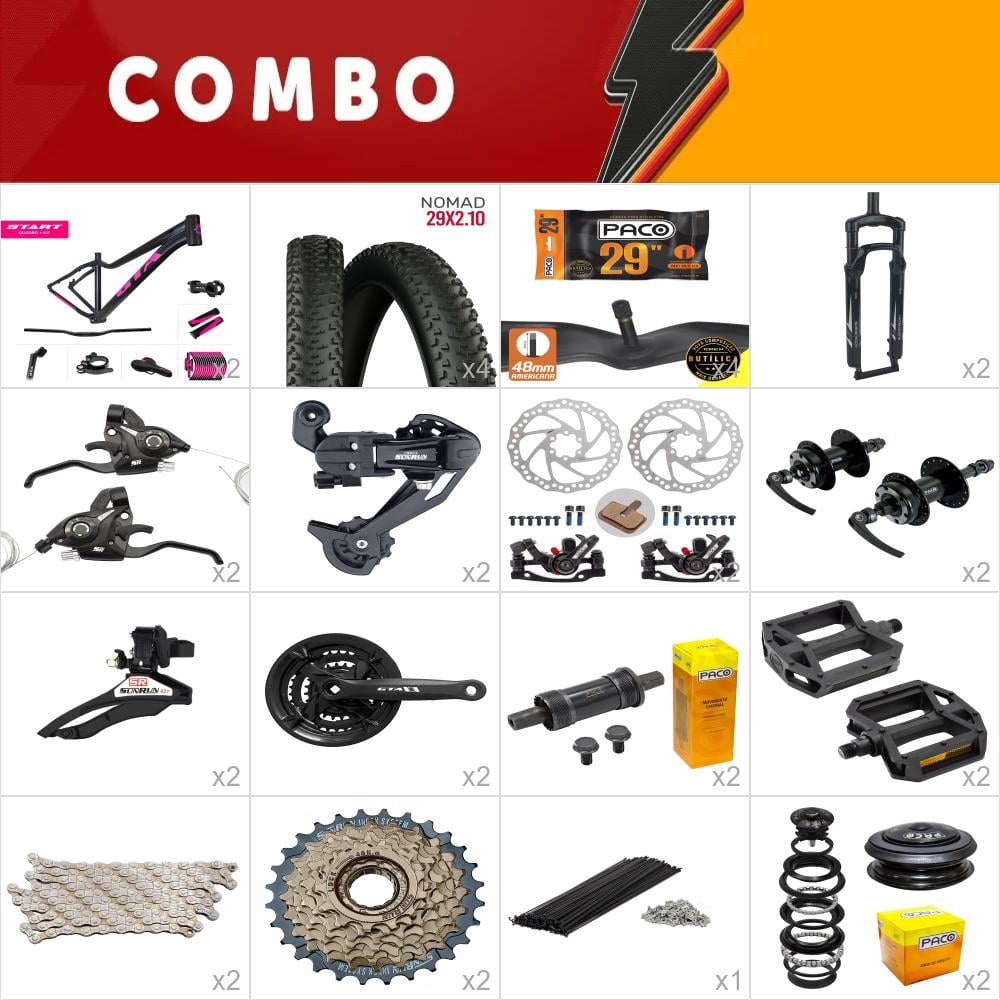                                       combo 2x gta start aro 29 tam 15.5 fem preto/rosa 24v sun run - sem aros, cabos e conduites - confira os itens