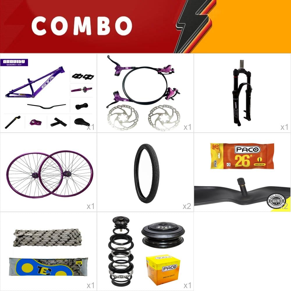       combo 1 bike gravity roxo com freio hidraulico - completo - confira os itens
