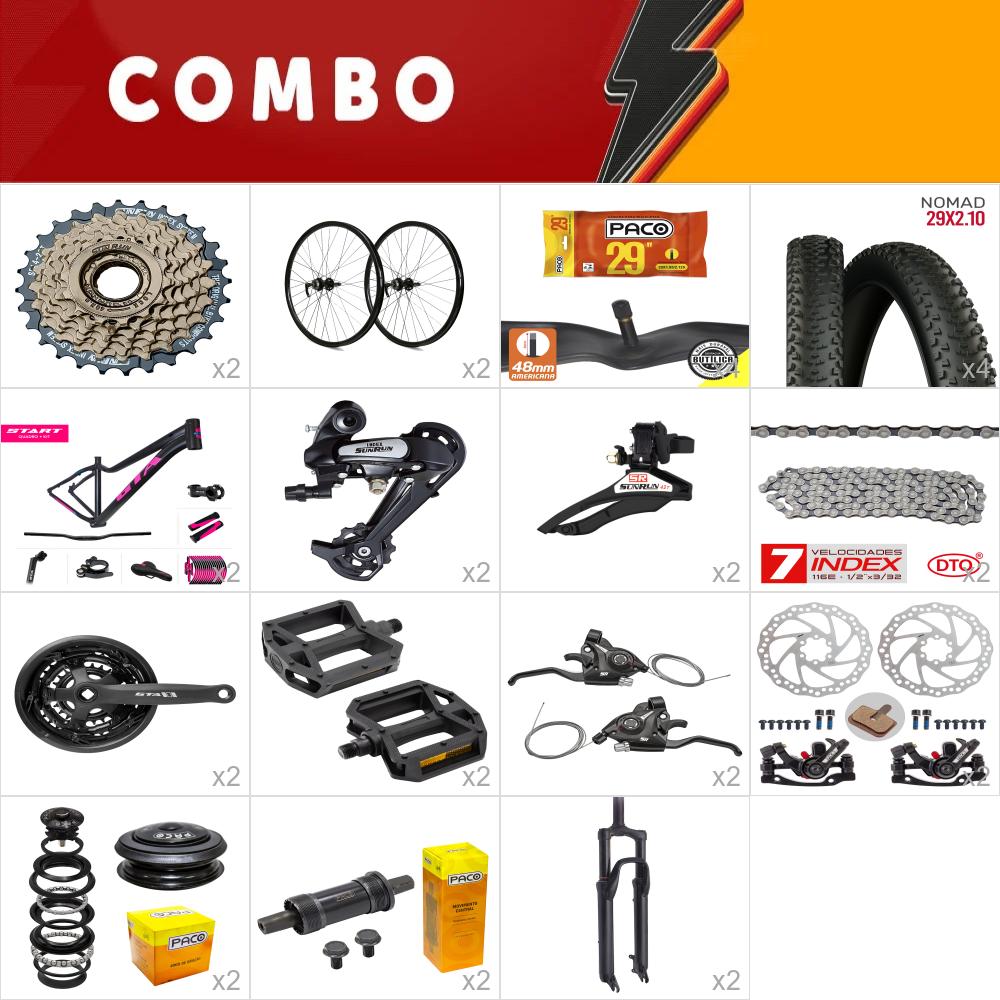         combo 29 2x start tam. 15.5 fem. preto/rosa - sem cabos e conduites - confira itens
