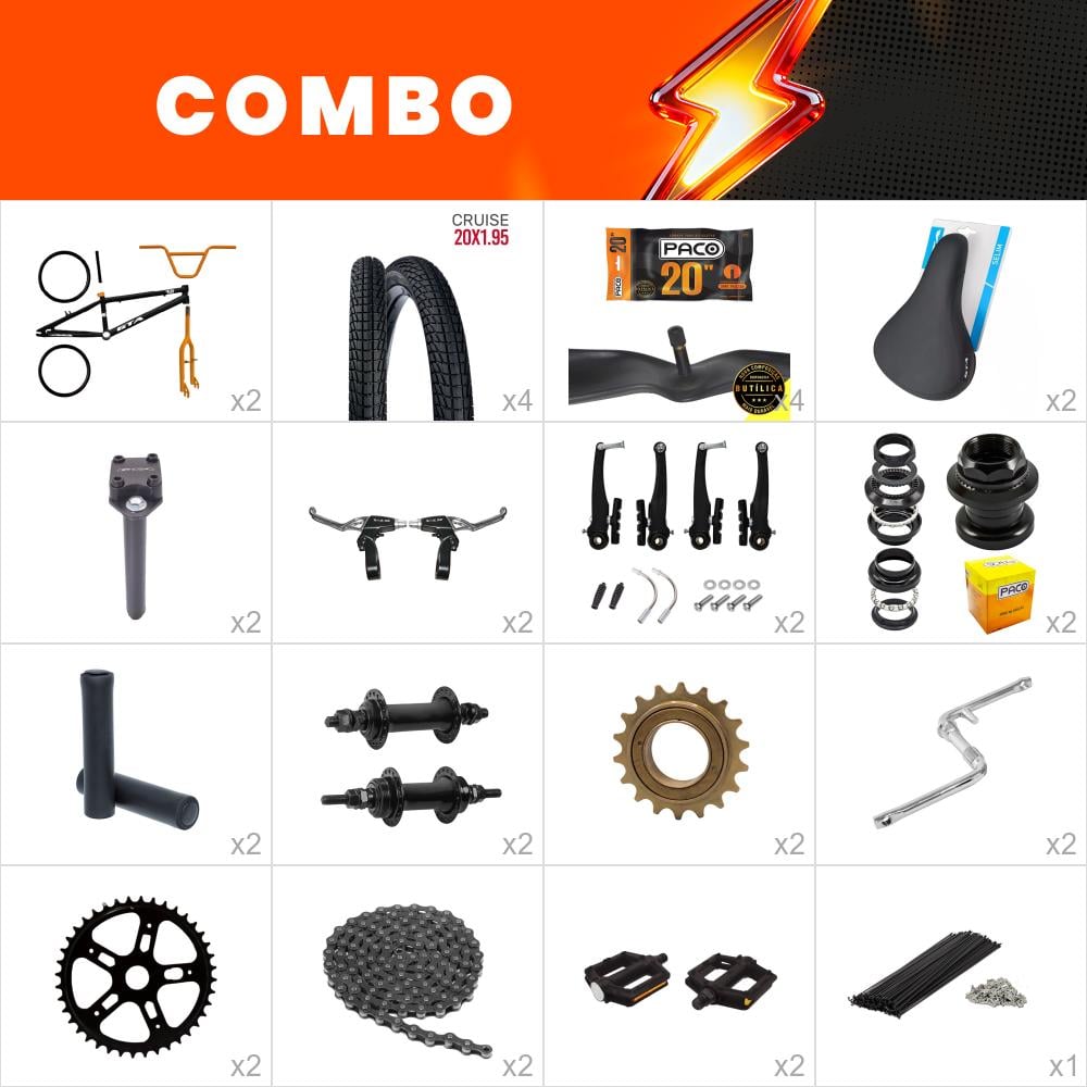     combo bmx 2x gta flip preto/laranja - confira os itens