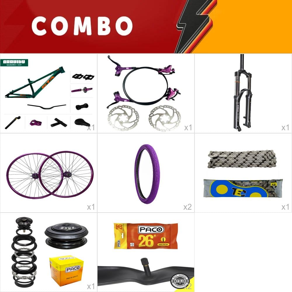 Combo 1 bike gravity verde com freio hidraulico - confira os itens