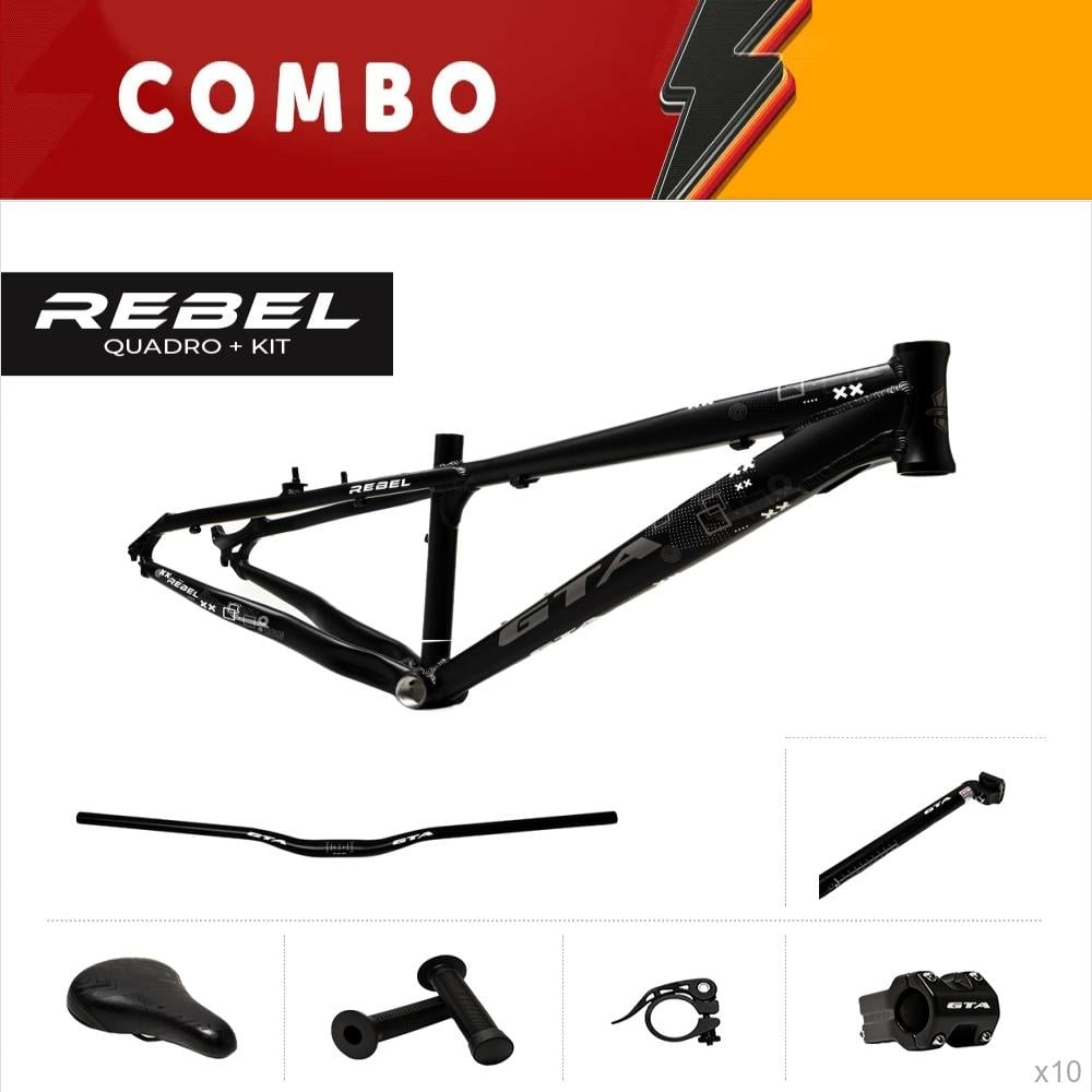  promocional 10% de desconto - 10x quadros 26 freeride gta rebel preto guidão, suporte de guidão, canote, selim, manopla e abraçadeira