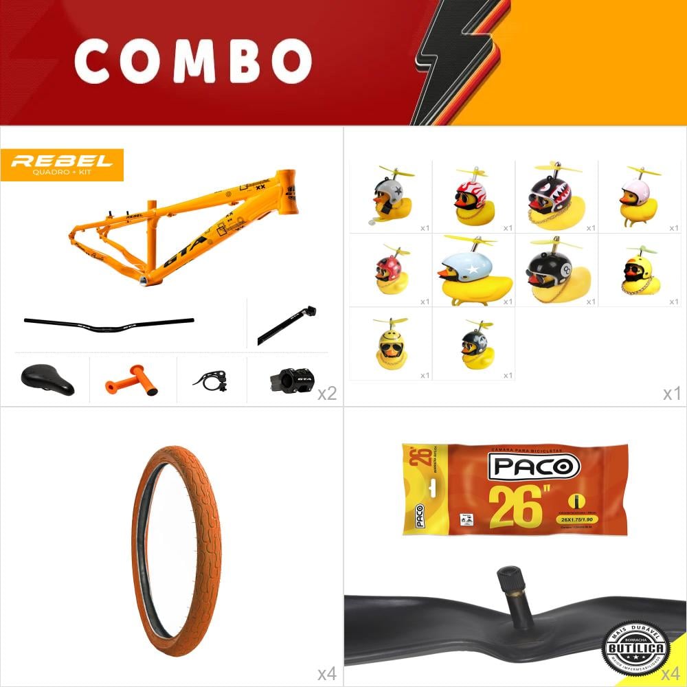   combo 2x rebel laranja + kit + pneu fire laranja - confira os itens