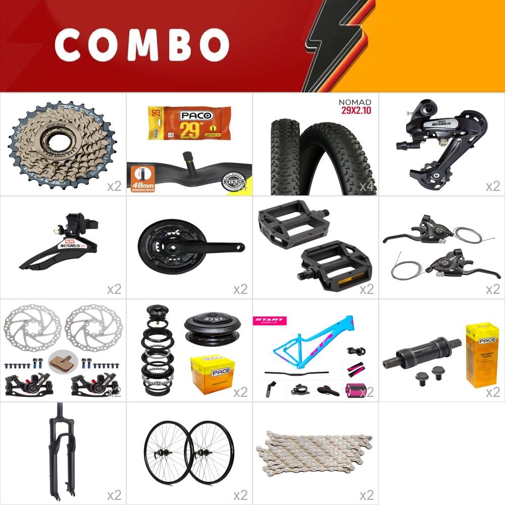           combo para montar 2x gta start 29 azul/rosa 15.5 fem - 21v sunrun - confira itens 