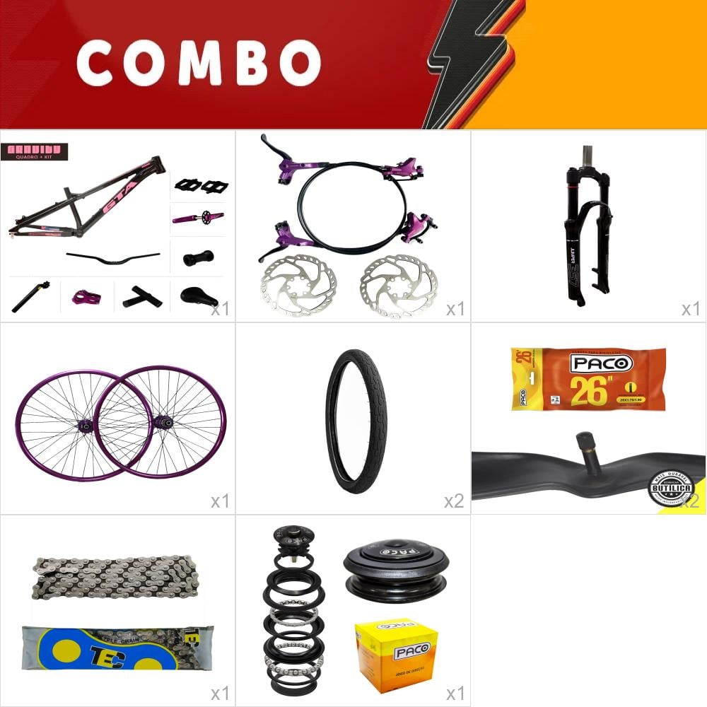       combo 1 bike gravity preto/pink com freio hidraulico - completo - confira os itens