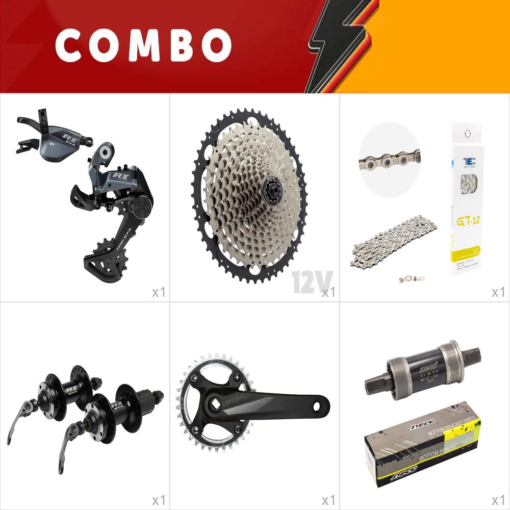1x kit relação 12v rx black (pedivela, central, cubos, corrente, cassete, trocador e cambio)