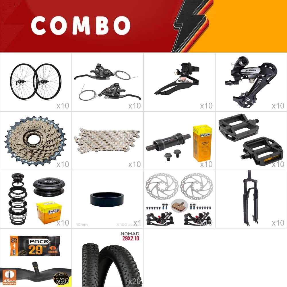            combo para montar 10x gta start 21v sunrun com roda montada - sem quadro/kit - falta  pedivela - confira os itens