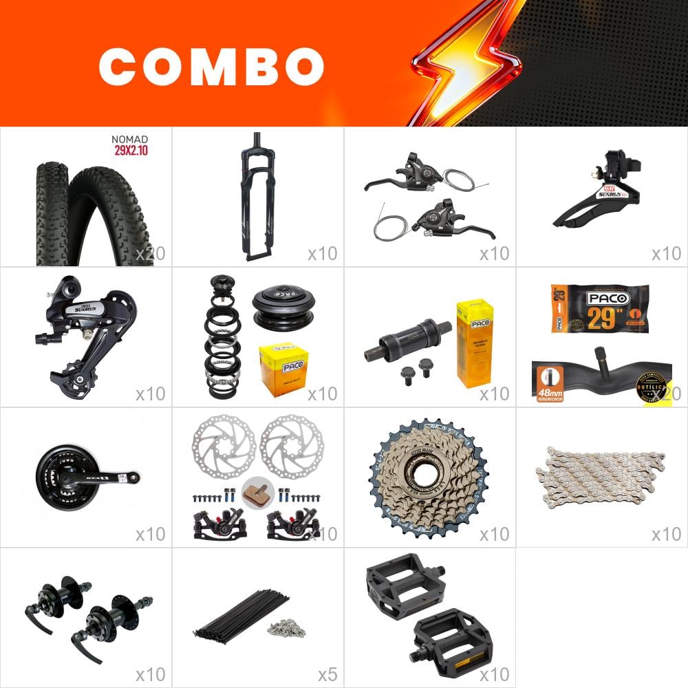     combo montagem 10x bikes start - relação sun run - (não acompanha quadro kit, aros, cabos e conduites) - confira os itens