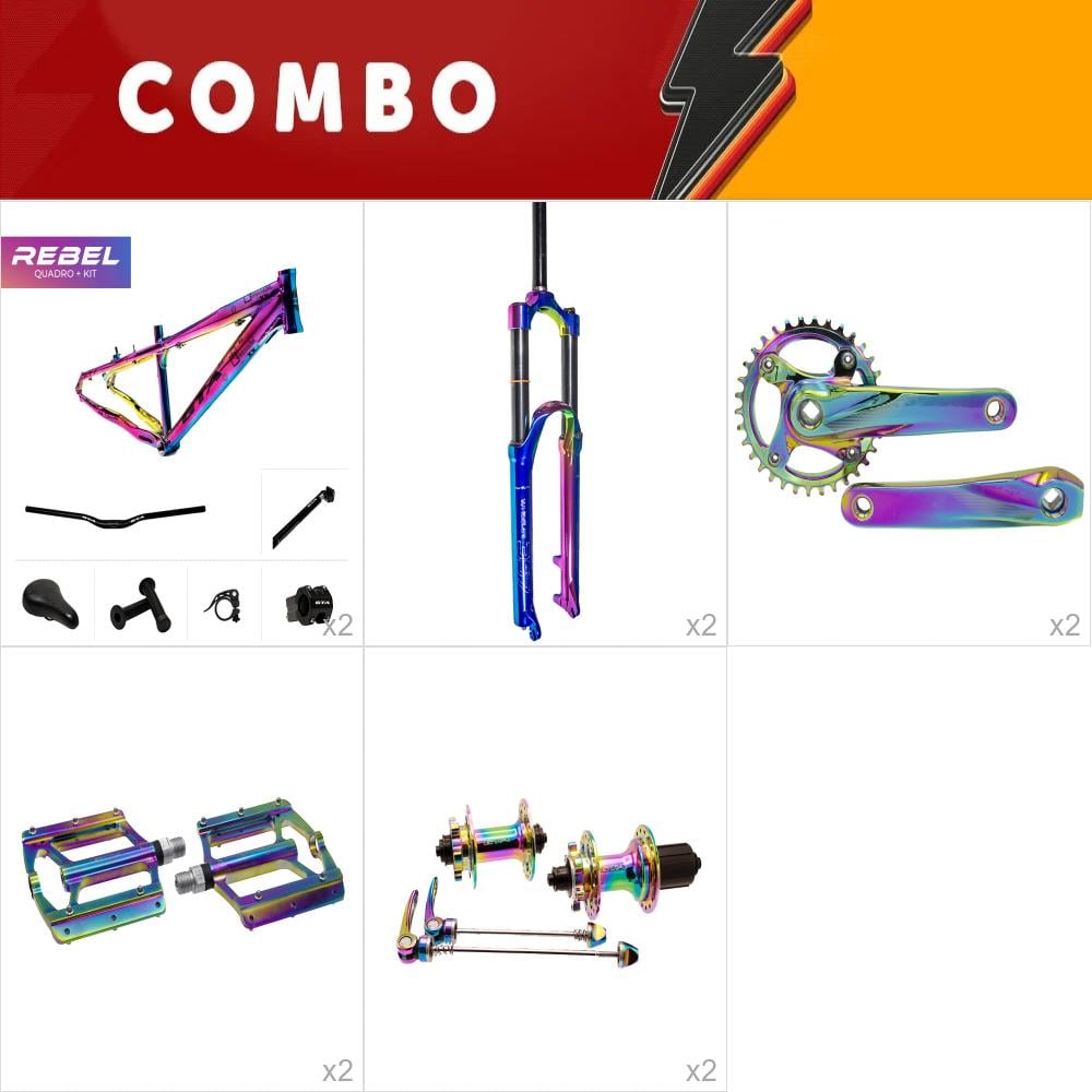                                                                                     combo camaleão 2xkit quadro + 2xpar de cubo + 2xsuspensão 150mm + 2xpedivela+ 2x par de pedal confira 