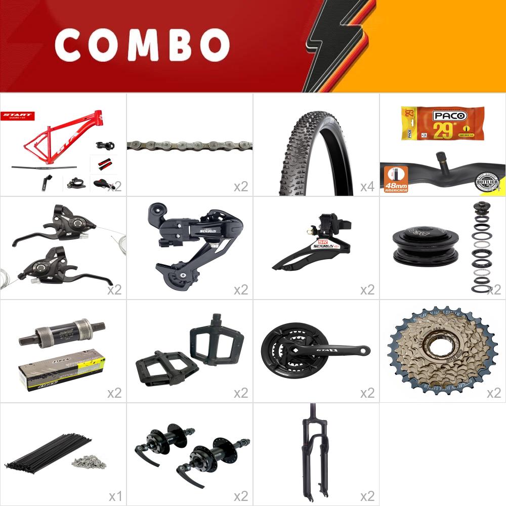    combo 2x start tam 15.5 vermelho  24v - aro 29 - sem aro, sem freio -  confira os itens   