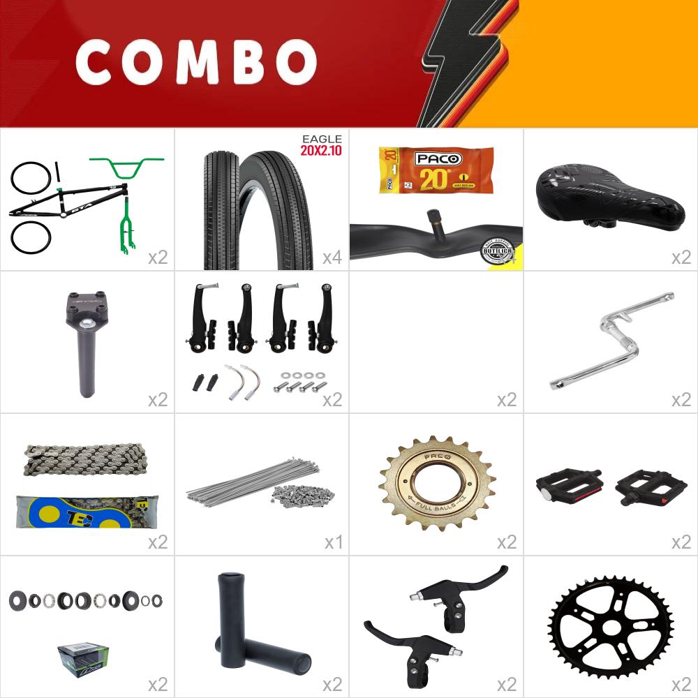           combo bmx 2x gta flip preto/verde - falta direção stander - confira os itens