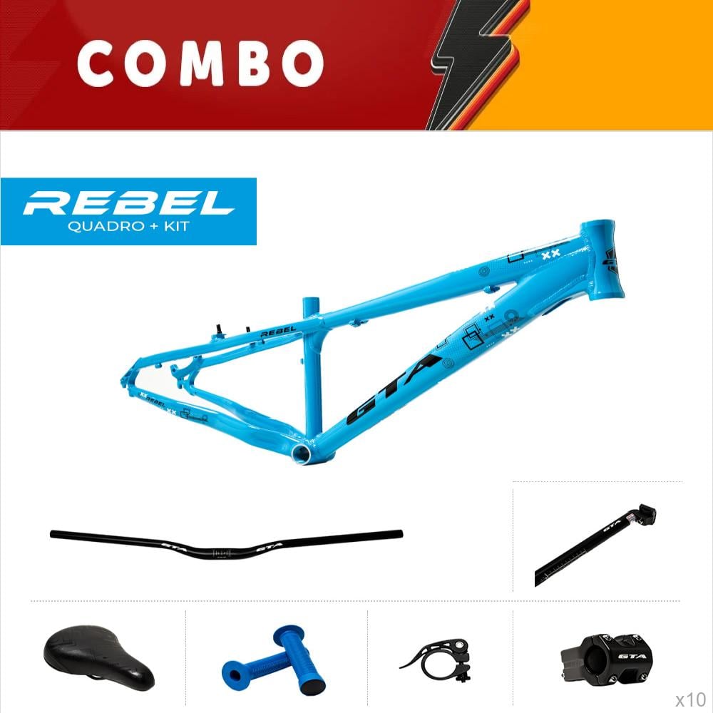  promocional 10% de desconto - 10x quadros 26 freeride gta rebel azul guidão, suporte de guidão, canote, selim, manopla e abraçadeira